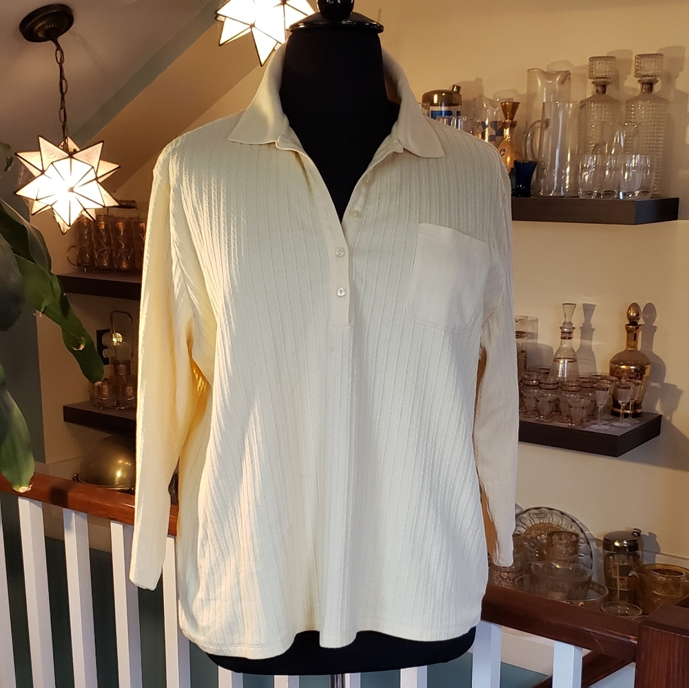 Together Womens Classic Cream Knit Long Sleeve Pullover Top